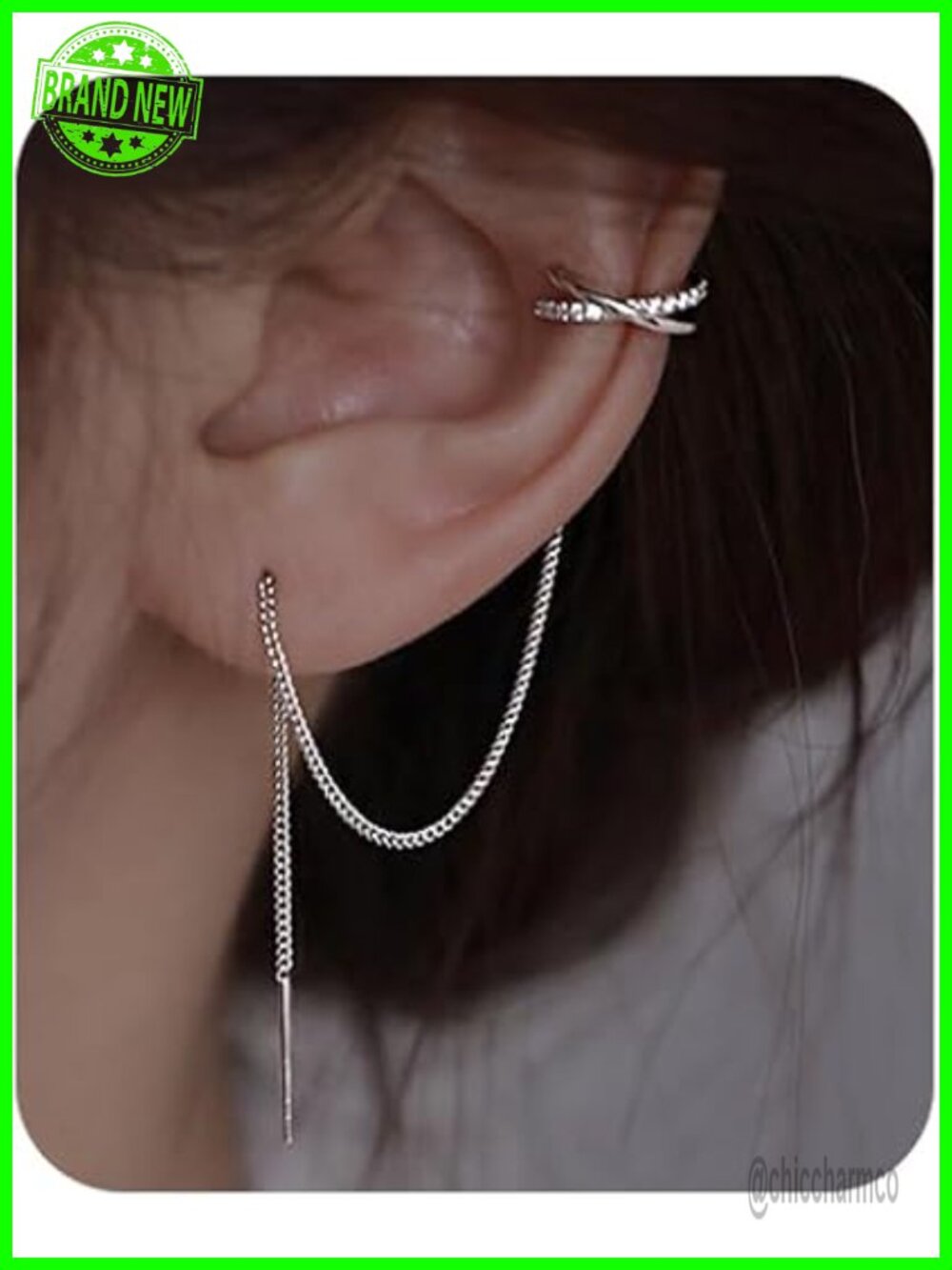 Long Chain Cuff Earrings Gold Silver Wrap Tassel Earrings Minimalist Cz Round